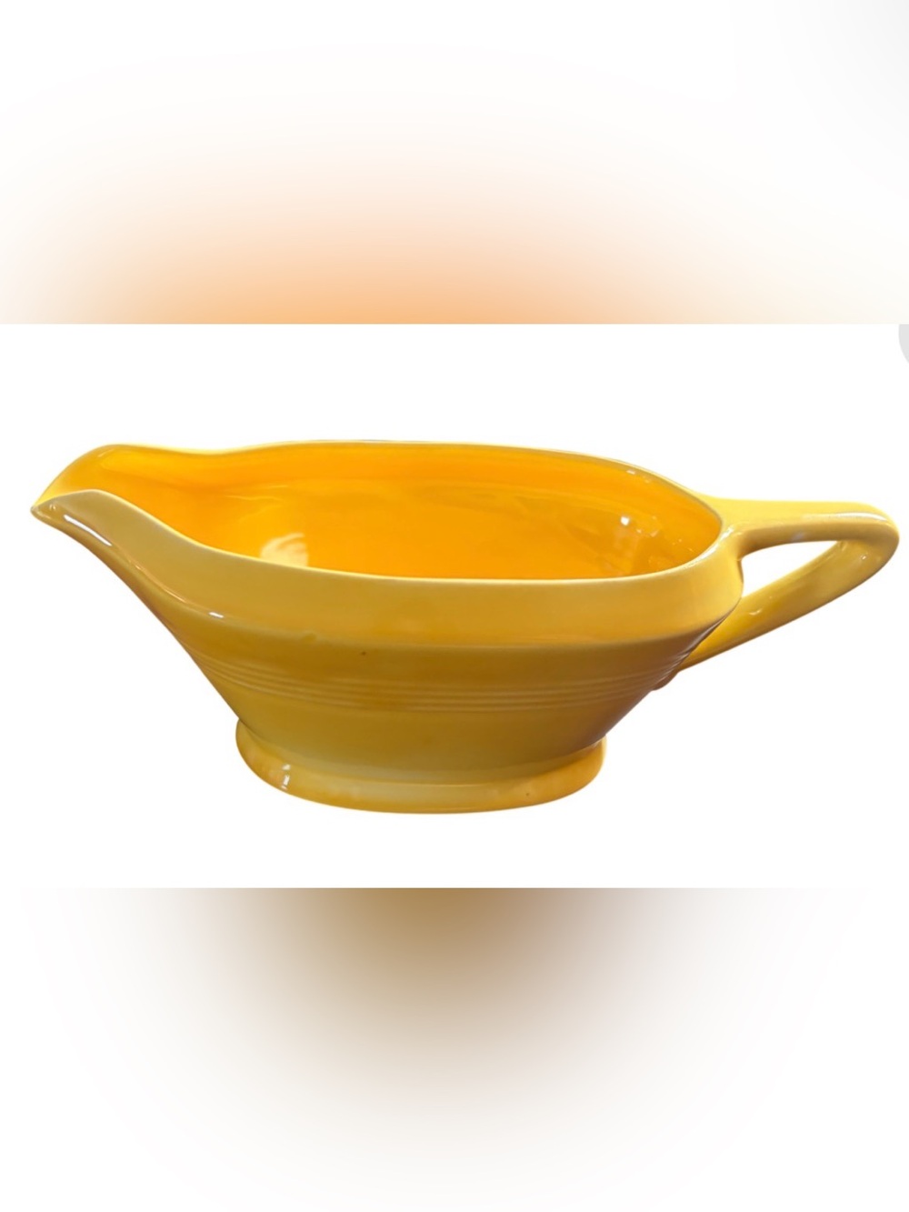 Vintage Art Deco Ribbed Homer Laughlin Harlequin Yellow Glazed 8” Gravy Boat